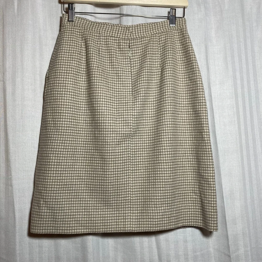 Evan-Picone Petites Vintage Wool Houndstooth Pencil Skirt Tan Cream Size 14P USA